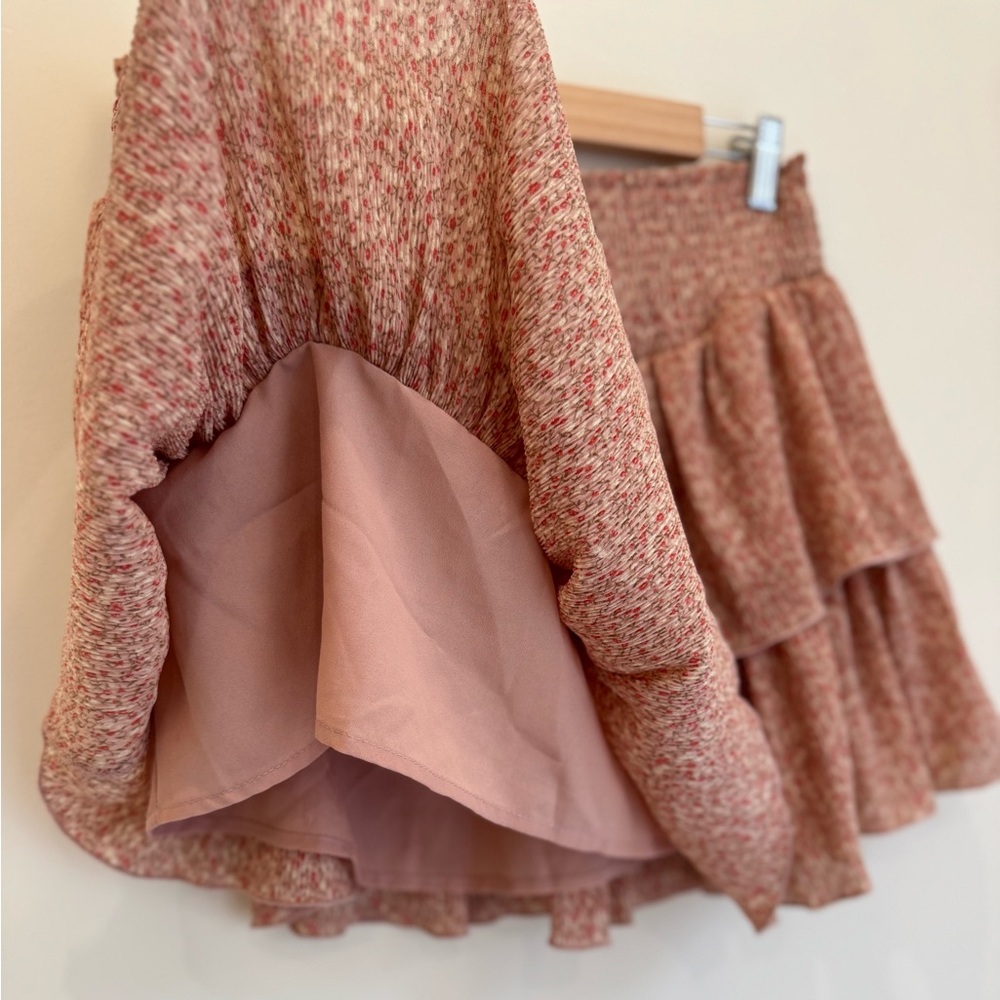 Forever 21 Pink Smocked Tiered Mini Skirt - Size L - Picture 3 of 5
